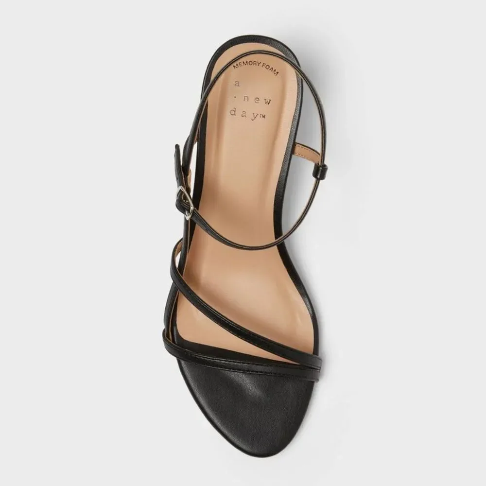 Women’s Stella Almond Toe Strappy Heels - A New Day Black 8.5